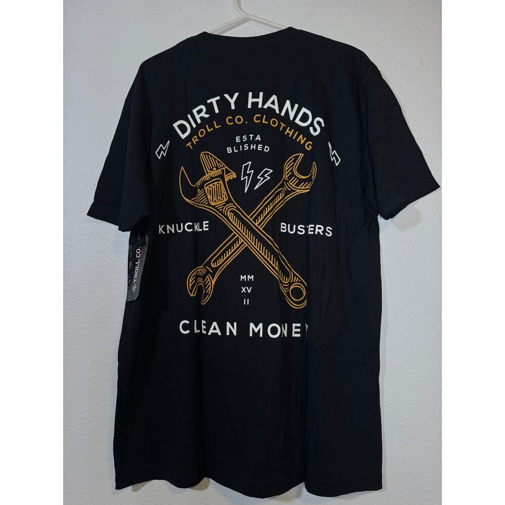 NWT Troll Co Dirty Hands Clean Money Wrenches Short Sleeve Tee Mens XL Black